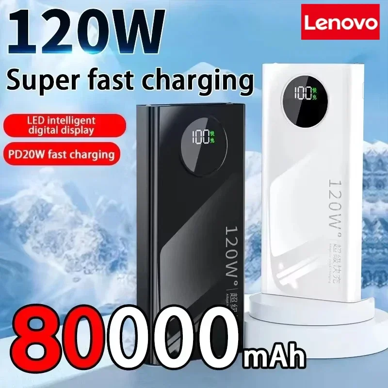 Lenovo 50000mAh High Capacity120W Jump starter Super Fast Charging  Portable Battery Charger For iPhone Samsung Huawei New
