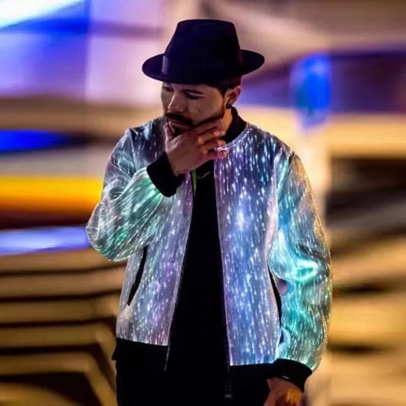 

Короткая куртка со светодиодной подсветкой для мужчин, платье джентльмена, светящийся танцевальный костюм из оптического волокна для сценического выступления, косплей, клубная одежда