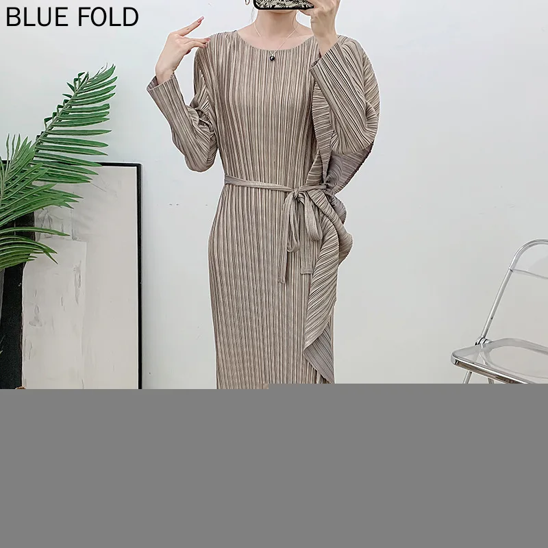 

MIYAKE Pleats Dress Autumn and Winter New Style Pleated Ruffle Slim Long Dress Women's Clothing Elegant High Quality Birthday