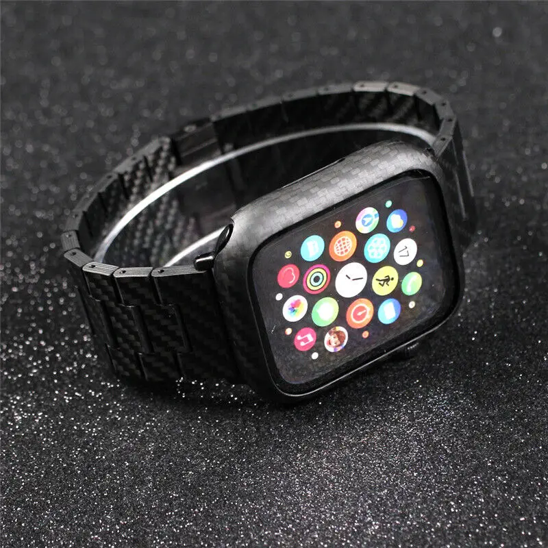 Genuine Carbon Fiber Magnet Link Band Bracelet Strap + Carbon Fiber Case for Apple Watch Ultra 8 7 6 5 4 SE SE2 49mm 45mm 44mm