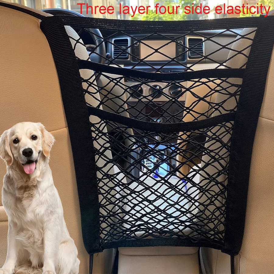 

Pet Car Barrier Dog Car Barrier with Automatic Safety Mesh Storage Bag Pet Barrier Guard Back Seat Safety Protector Mesh Net