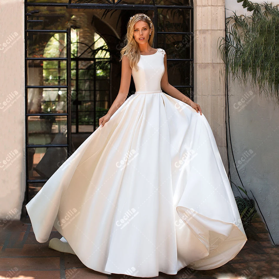 

Simple Wedding Dresses A Line Satin Bridal Gowns Sleeveless Backless Robes For Formal Party Vestidos De Novia Customized 2025