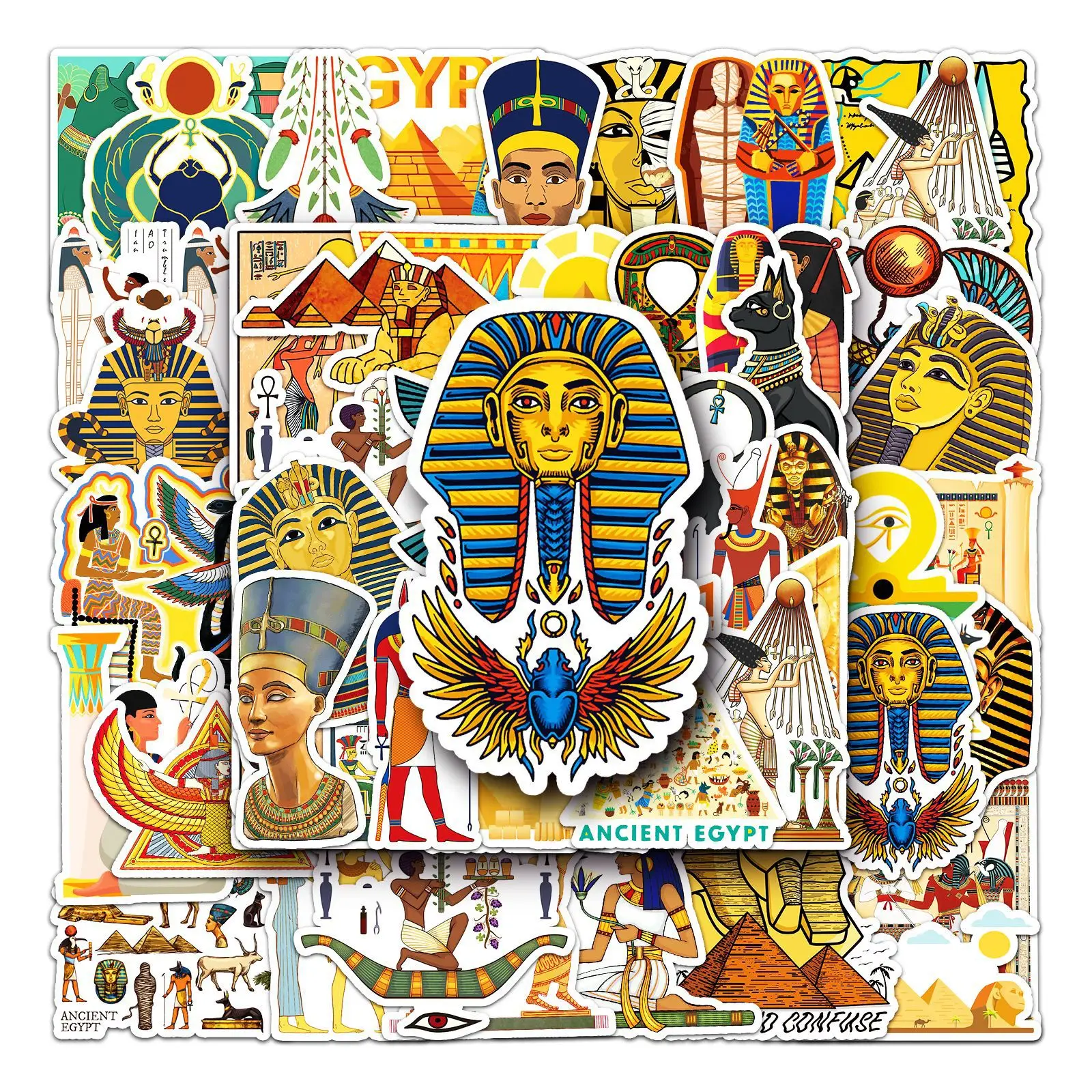 50 Stück Antike Ägyptische Pharao-Aufkleber Coole Wasserfeste Graffiti-Sticker für Gepäck Laptop Handyhülle Mumie Pyramide Sphinx Deko