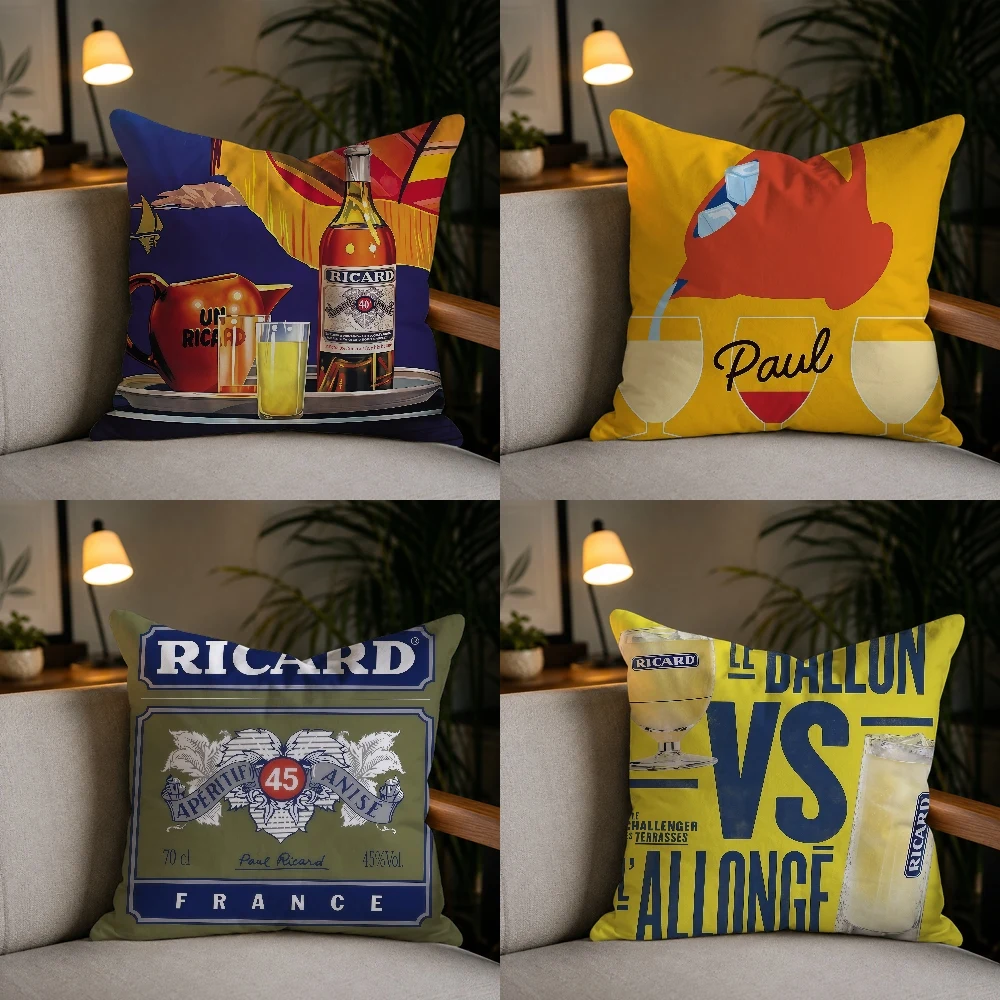 R-Ricard Drink BrandPillow Case Plush Pillow Cases Home Decoration Pillow Cover for Sofa Bed Chair Living Room