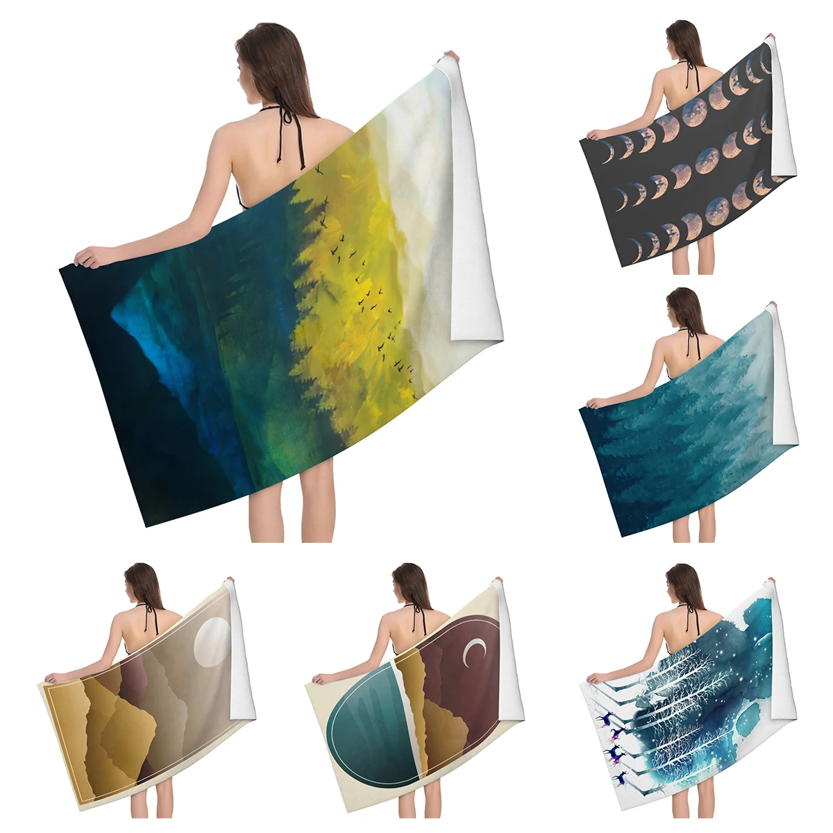 Home bath towels body towels bathroom quick drying microfiber beach Oil painting style man large sports towel  cute dog funny