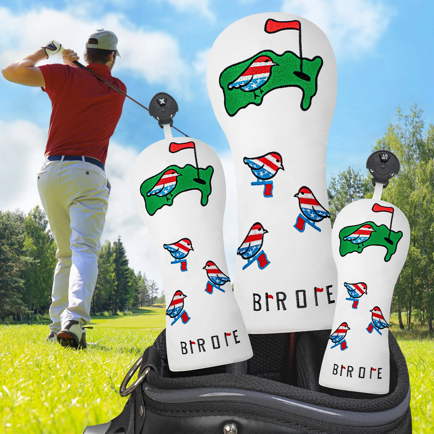 1PC/3PCS Vivid Colorful Bird Pattern Printed Golf Club Head Covers, Compatible with Driver Fairway Hybrid Golf Wood Clubs