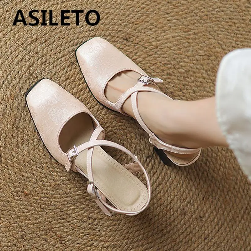

ASILETO 2025 Fashion Design Female Sandals Square Toe Block High Heel Buckle Strap Plus Size 41 42 43 Sexy Party Dating Shoes