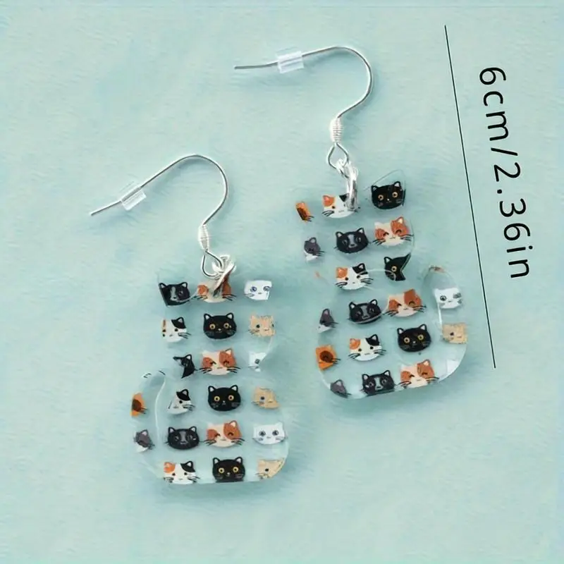1 Pair Cartoon Cute Black Cat White Cat Acrylic Women Earrings Summer Vacation Style Accessories Gift Earrings view 4