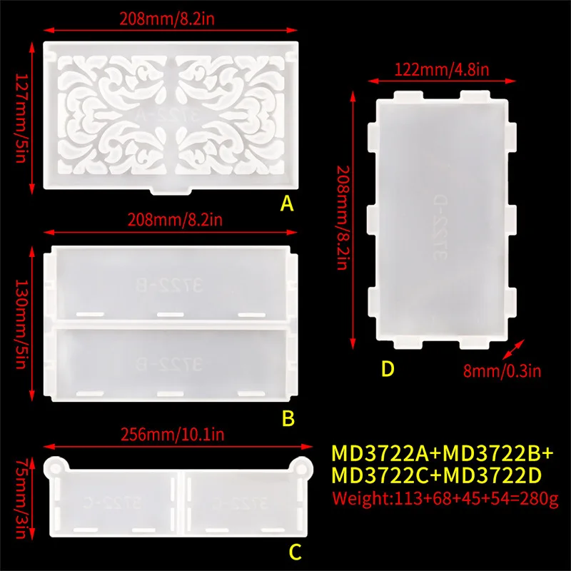 DIY Mirror Silicone Mold Square Flip-top Collection Box Pattern Hollow Storage Box Resin Silicone Mould Home Decoration Molds
