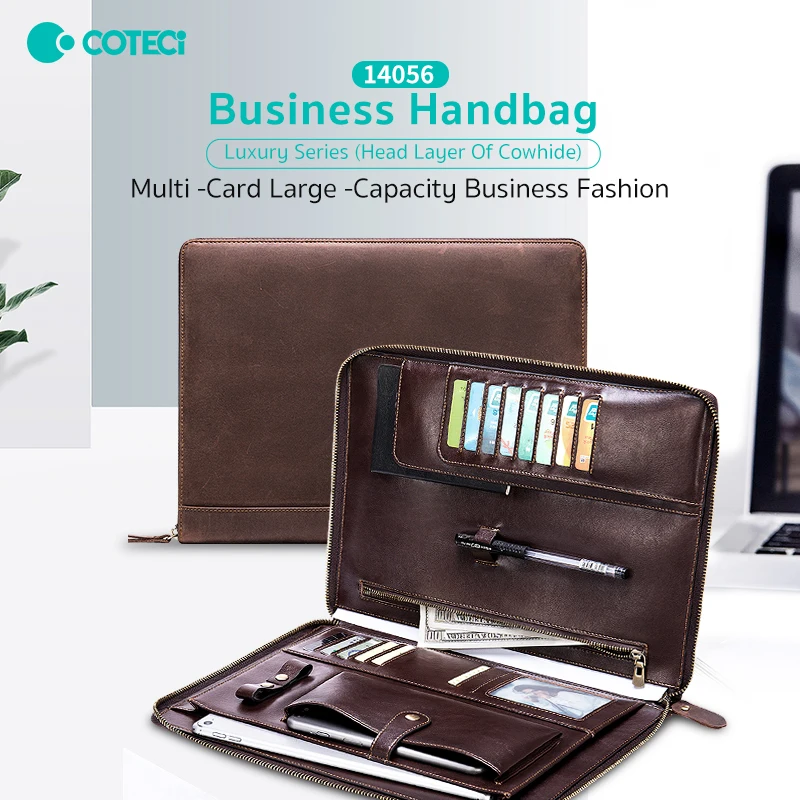 COTECi First Layer Cowhide Business Clutch Bag for iPad Pro12.9 Inch Retro Personalized Men's Multi-Functional Clutch Bag