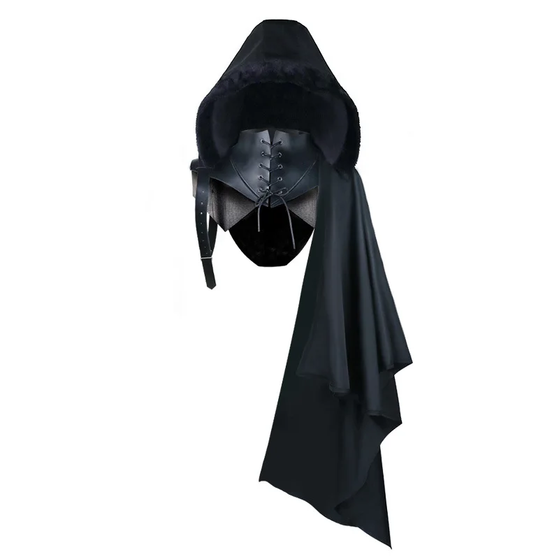 Mens Assassin Costume Pirate Cosplay Medieval Armor Shawl Cape Gothic SteamPunk Warrior Hooded Cloak Cape