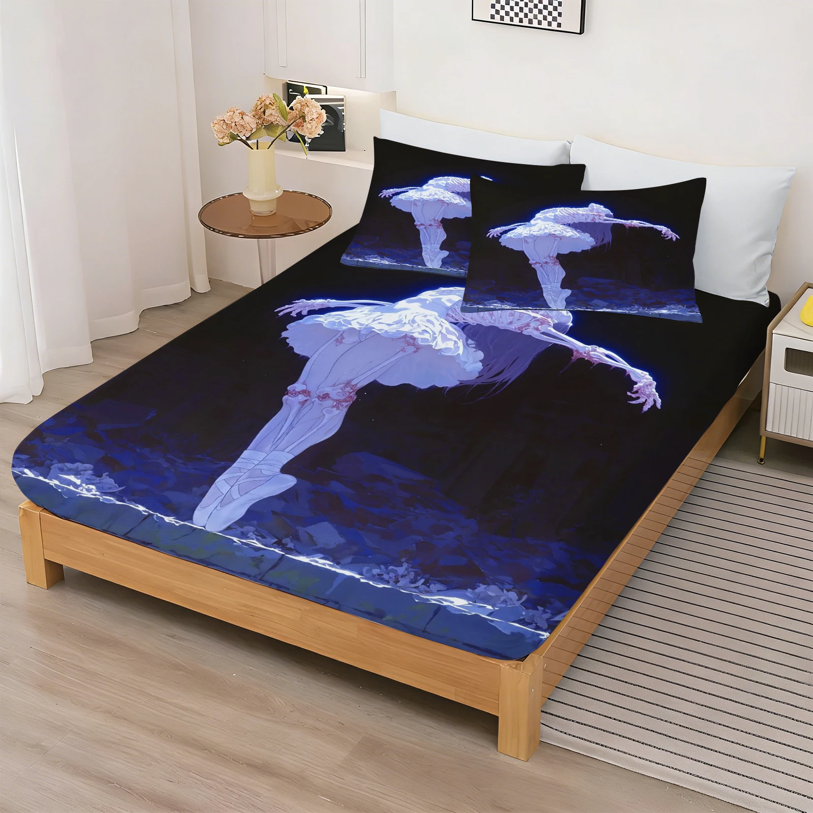 Ballet Girl Fitted Sheet Cartoon Cute Printing Bedding Coverage Sheets Cover Teenager Baby Soft Skin-friendly Elastic