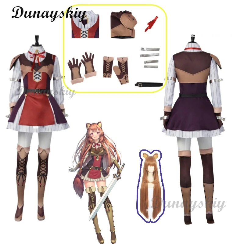 Raphtaria Cosplay Anime Tate No Nariagari Raphtalia Costumes Uniform Dress Wig Fight Prop Halloween Party Outfit for Woman