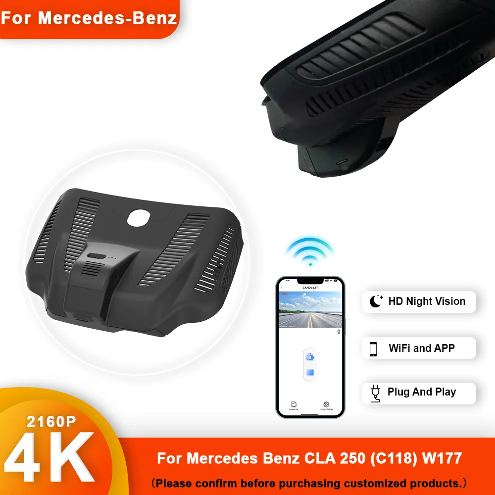 Customized 4K HD Plug and play Dash Cam For Mercedes-Benz CLA C118 A Class W177 A200 CLA45   Front and Rear WIFI Car Dvr Dashcam