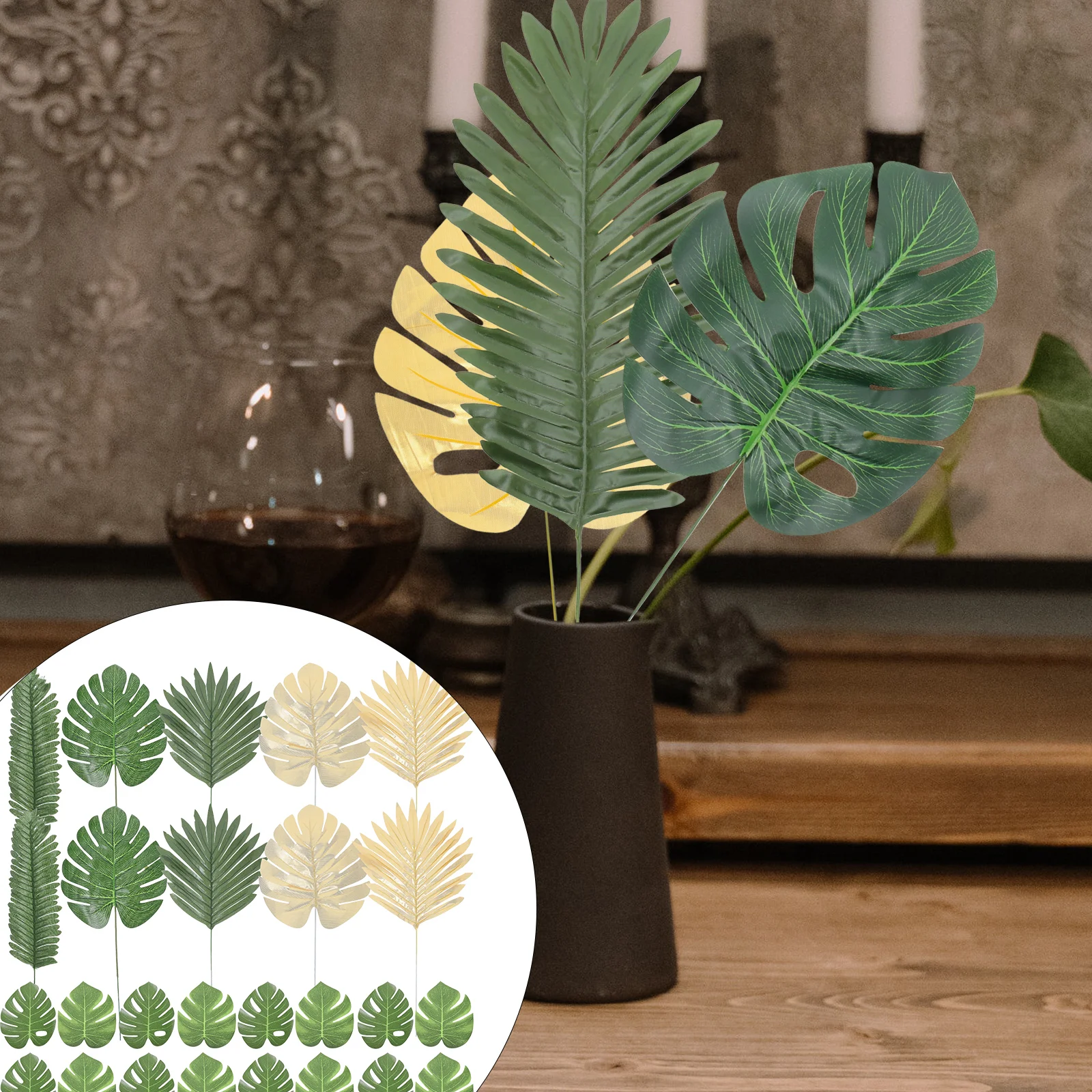 

Simulated Turtle Leaf Monstera Fake Leaves Jungle Decor Tropical Hawaii Party Decorations Palm Tree Faux Plants Sago Cycas Leaf