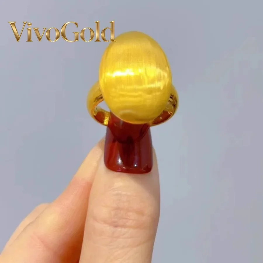 VivoGold9999 24K real gold pigeon egg ring women's personality simple and atmospheric ring golden index finger ring gift