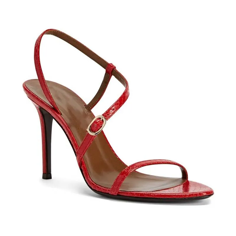 Stiletto Open Toe and Side-Strap Sandals Metal Buckles Colorful Summer High Heels Simple Women Shoes Sandalias Mujer Verano