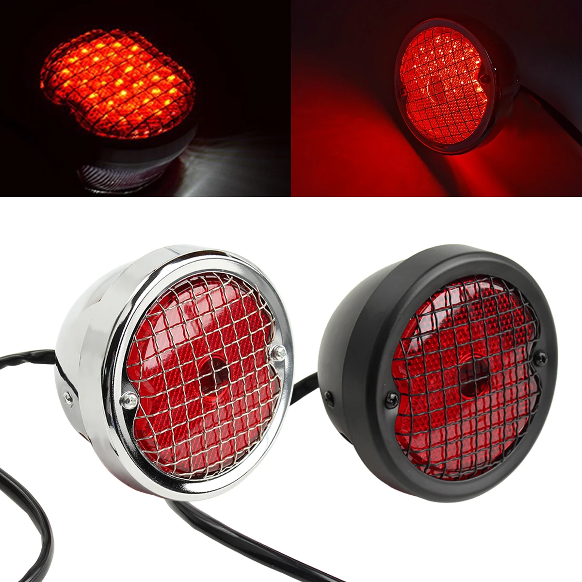 Motorcycle Vintage Old School Tail Brake Light License Plate Light Round Rear Lamp for Harley Chopper Bobber Cafe Racer Scramble