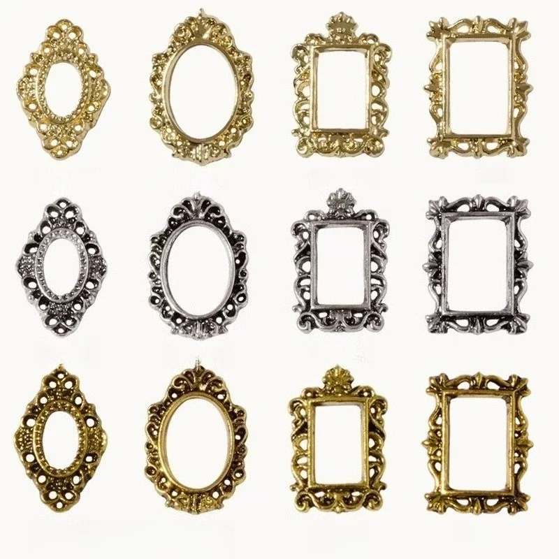 5Pcs Alloy Photo Frame Nail Charms,exquisite vintage hollow metal patches for handmade DIY nail rhinestone decoration accessorie