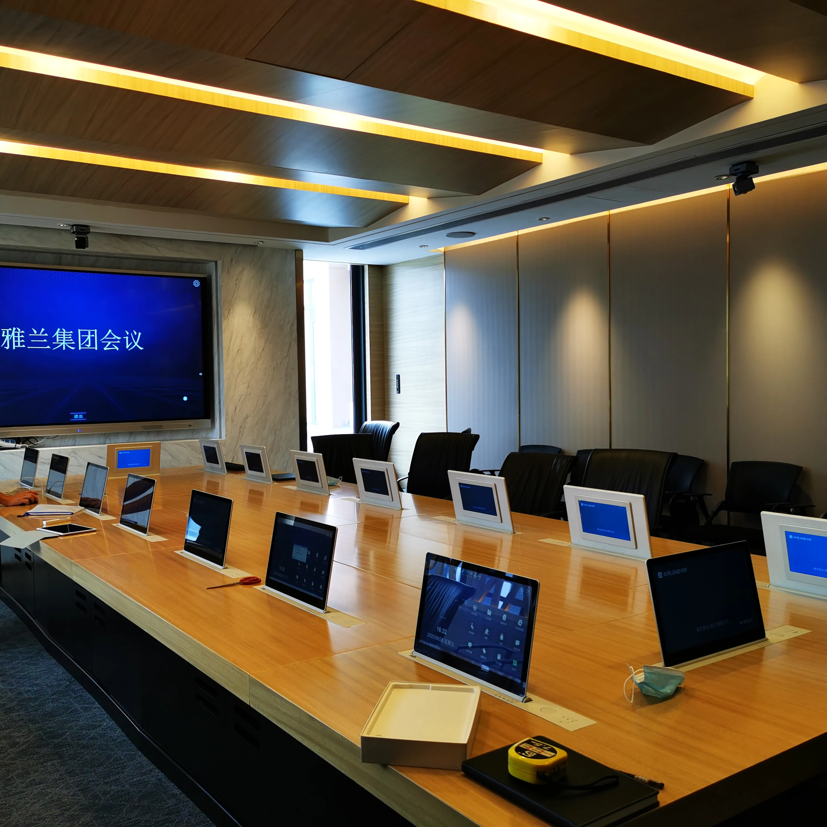 Ultra-thin Screen Paperless Conference System Intelligent Retractable Motorized Pop up LCD Monitor TV Lift With Microphone
