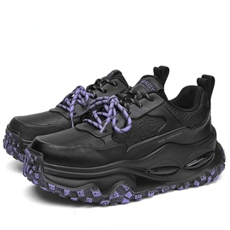 

European/America Soft Soled Casual Sneakers Height Increased Shoes for Men's Fashion Leather Comfortable Breathable Daddy Shoes