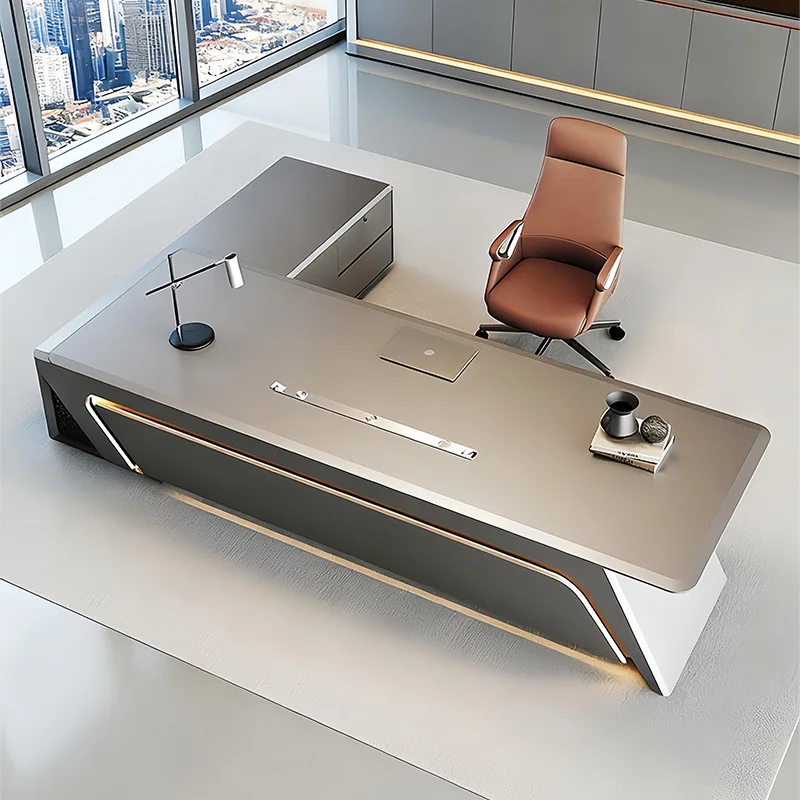 CEO Desk,Boss Table,Saint Lee Lacquered Executive Desk, Featuring A Tech-Inspired Design, Minimalist Modern Style, And A High-En