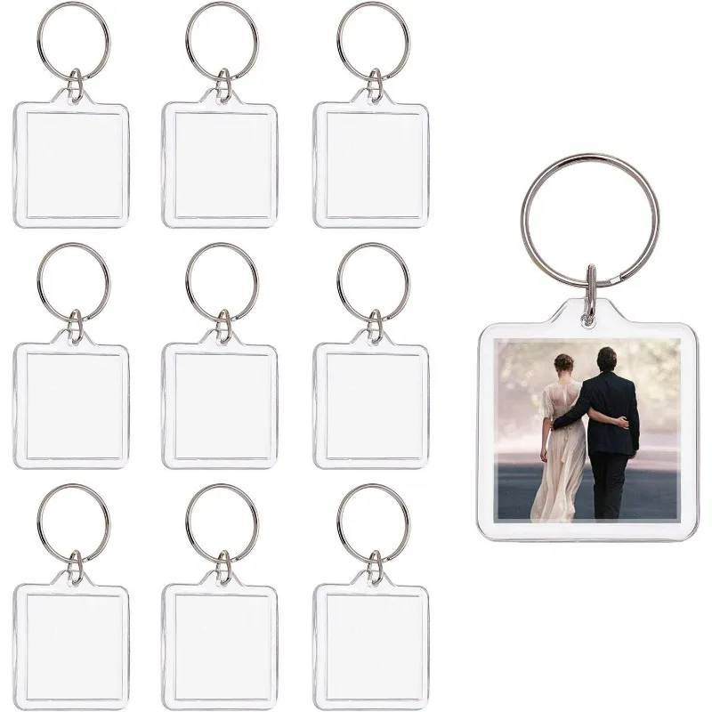 Blank Photo Insert Keychains, 30 Sets Acrylic Photo Snap in Keychain 1.3 Inch Square Custom Blank Photo Keyring DIY Picture