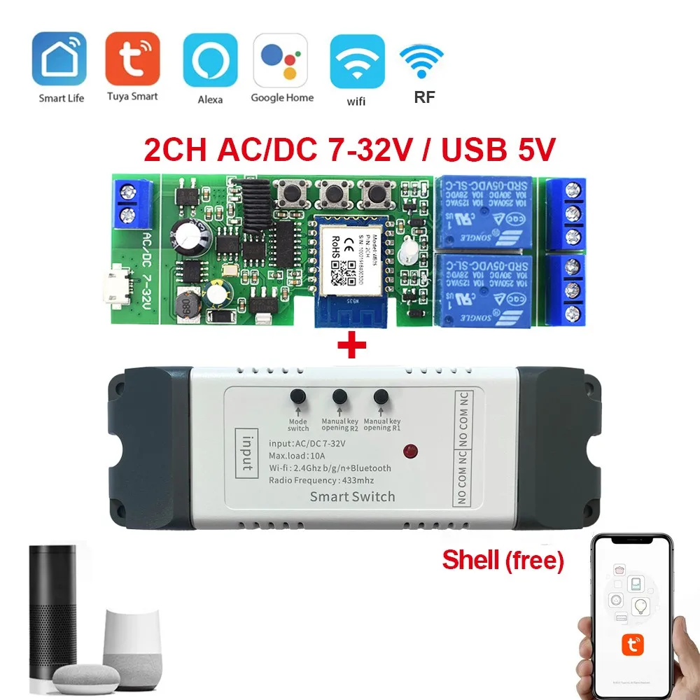 10A Wifi Smart Switch Smart Home Light Switches Module 2 Way Control Work with Tuya Smart Life Alexa Google Home Switch
