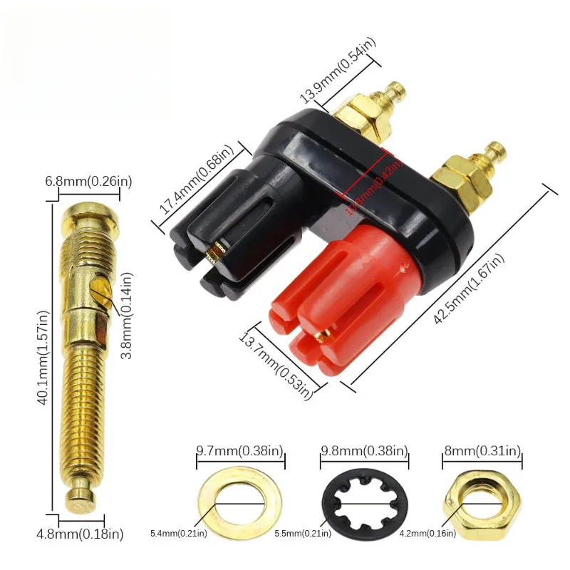 Conjoined 2 way speaker, audio power amplifier  red black dual hexagon double plum blossom head 4MM banana socket terminal