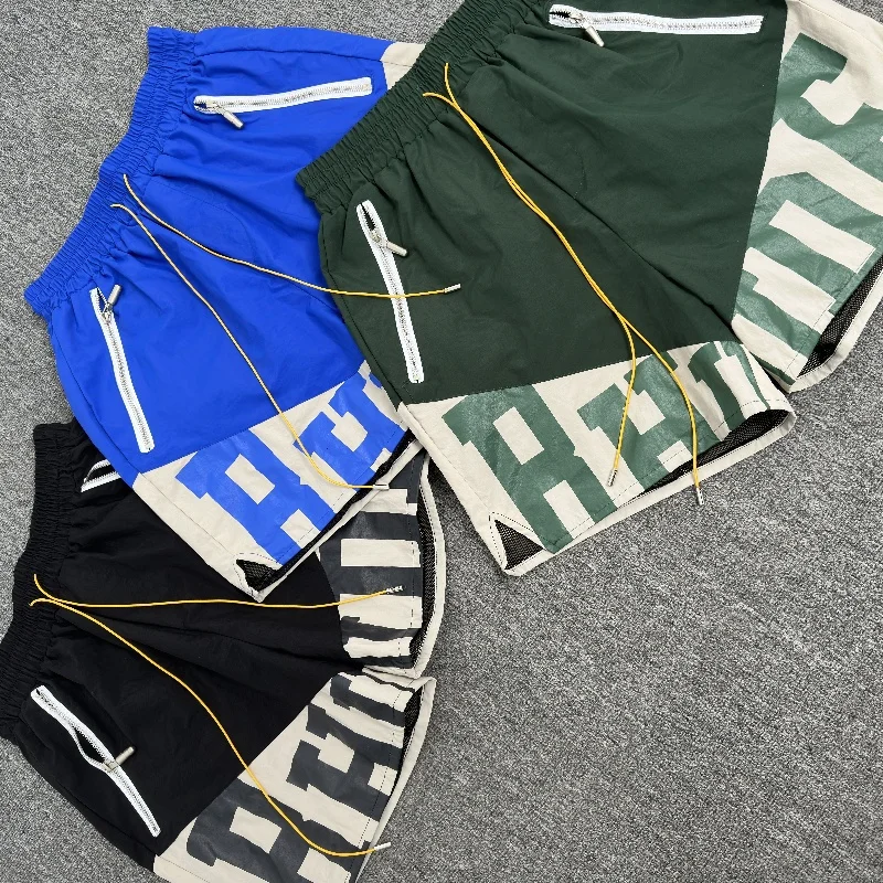 High Street Colour blocking Letters Printing Brand Shorts High Quality Mens Womens Summer Vintage Loose Shorts