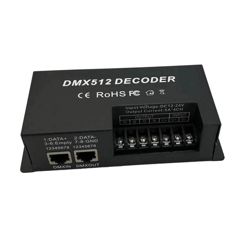 Decodificador de 4 canales DMX 512, controlador de iluminación LED de escenario, atenuador PWM, entrada de 30A, DC12V-24V, barra Led RGB, decodificador Dmx duradero