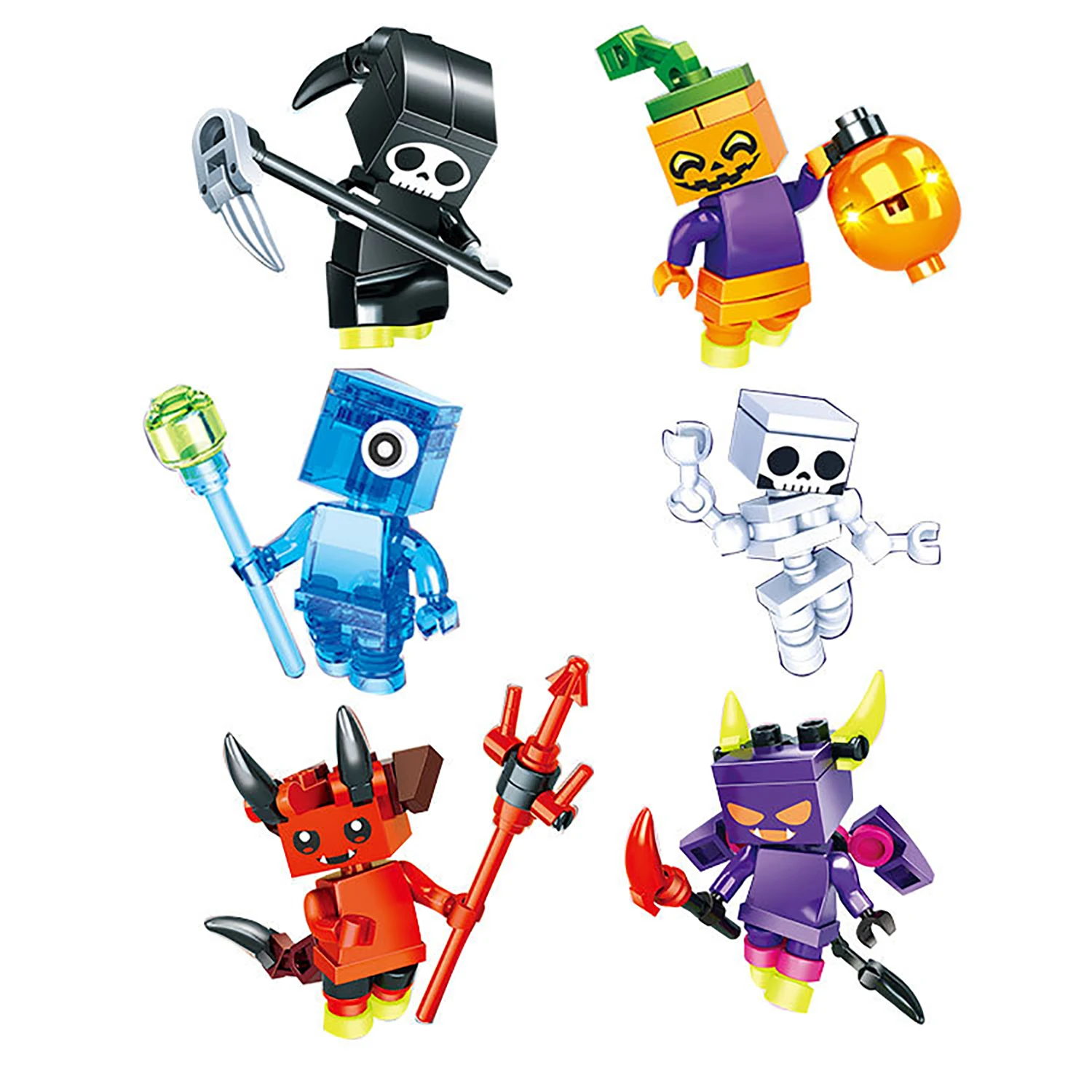 บล็อกตัวต่อประกอบเกมปริศนาของเด็กวันฮาโลวีนอนุภาคขนาดเล็กไฟฟักทองเรืองแสงหัวกะโหลกของเล่นประกอบเอลฟ์