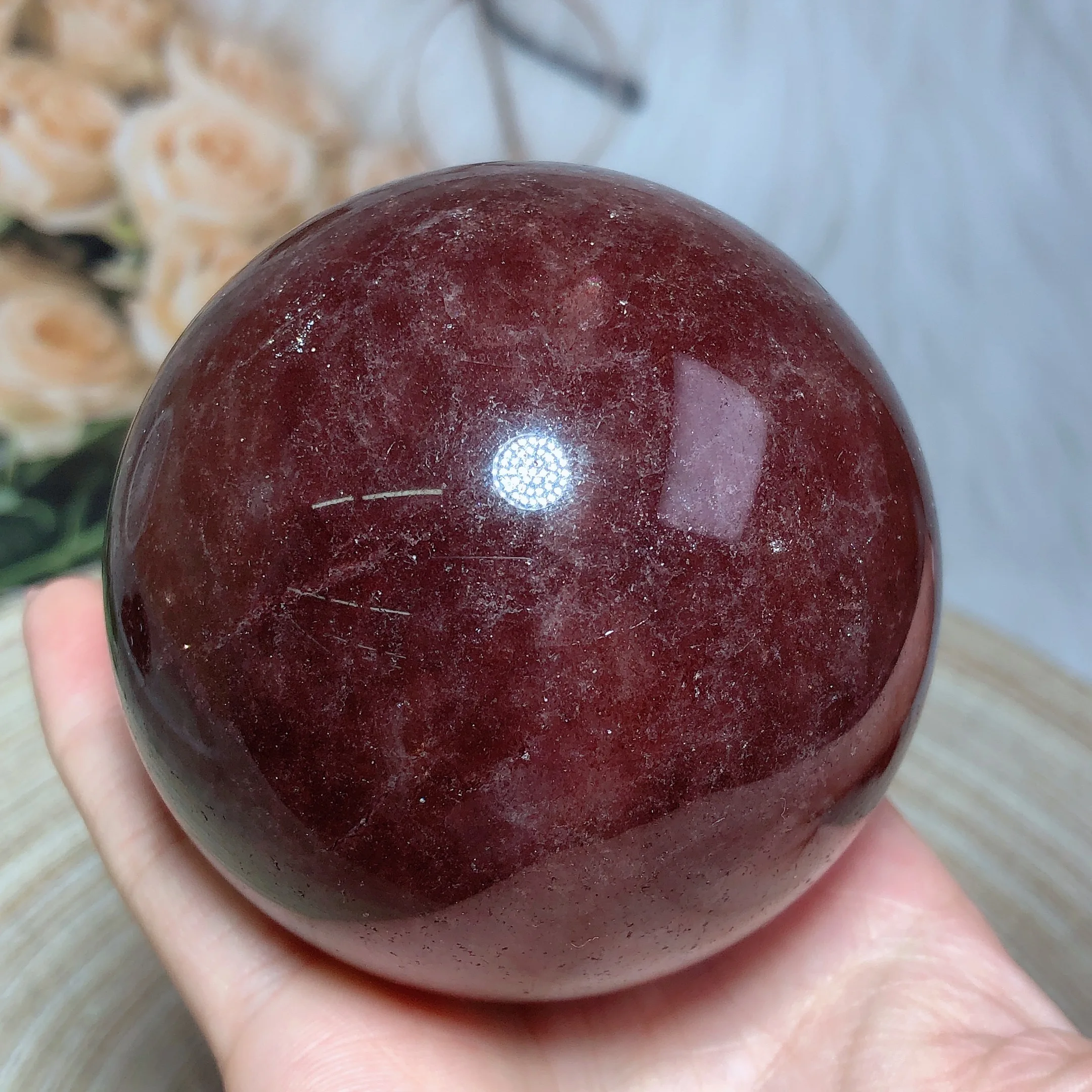 

Natural Crystals Strawberry Quartz Sphere Flash Energy Ornament Healing High Quality Wholesale Home Decorations Room Decro Ore