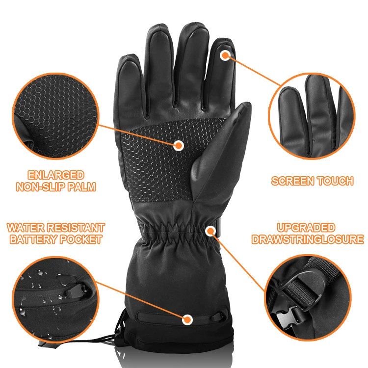 7.4V 2500mAh Windproof Thermal Touchscreen Rechargeable Battery Ski Bike Racing Heated Gloves