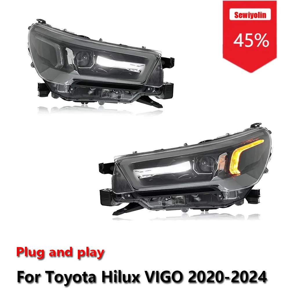 

Sewiyolin Car LED Headlight Accessories For Toyota Hilux VIGO 2020-2024 DRL Brake Turn Signal Lamp Plug and Play
