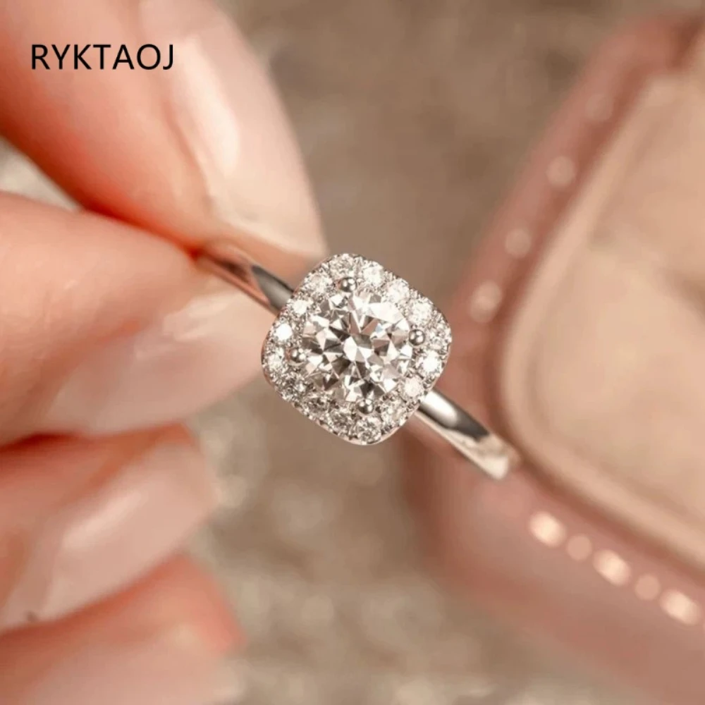 925 Sterling Silver Cushion Cut Halo CZ Ring for Women Round Center Cubic Zirconia Engagement Promise Wedding Fine Jewelry Gift
