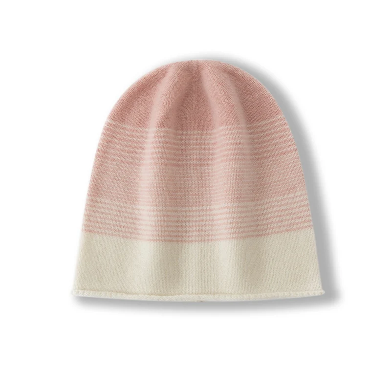 100% Australian pure cashmere hat for men and women, warm, versatile, knitted, gradient, striped, autumn and winter 2024