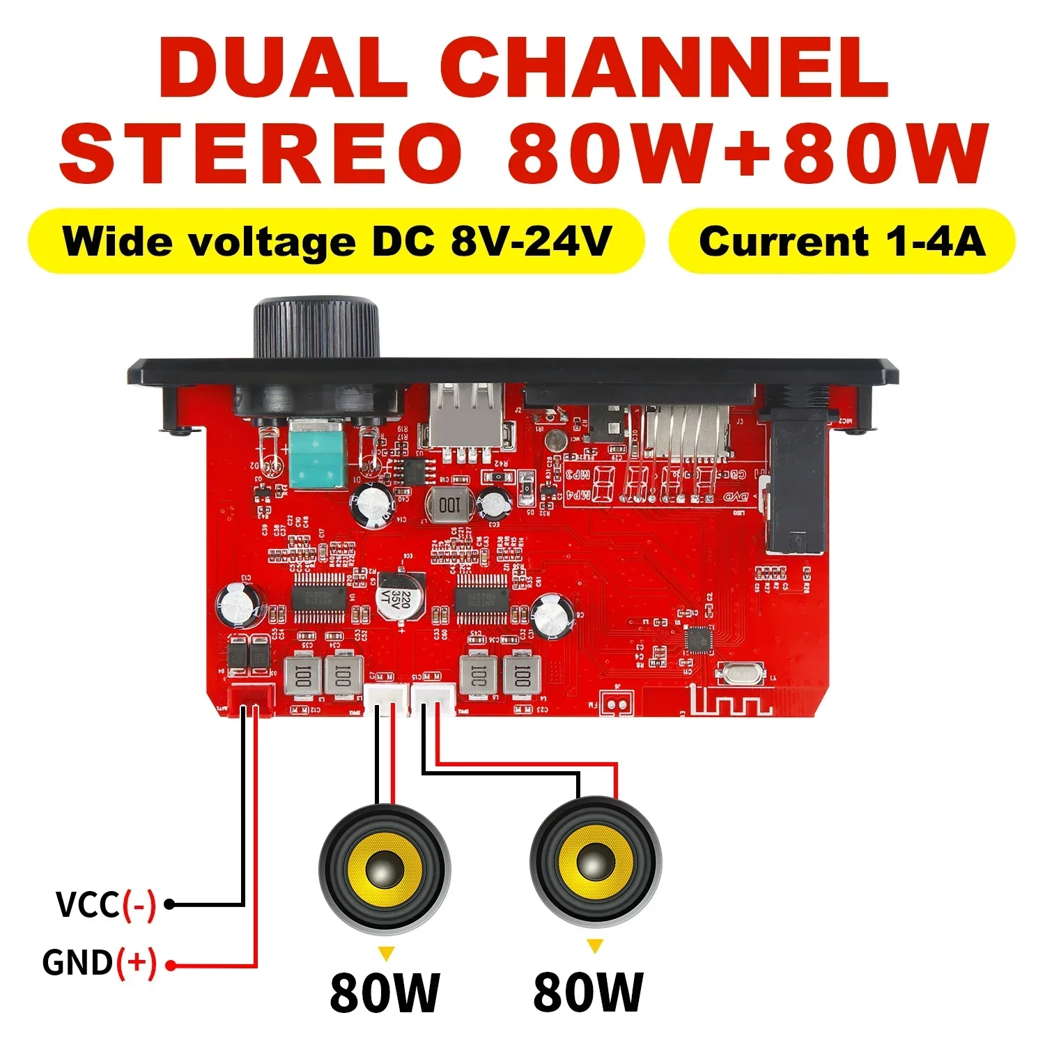 Placa decodificadora de mp3 bluetooth 5.0, 2*75w, 80w, amplificador, reprodutor de áudio, 12v, diy, reprodutor de mp3, carro, módulo de rádio fm, tf, usb, microfone, gravação de chamada