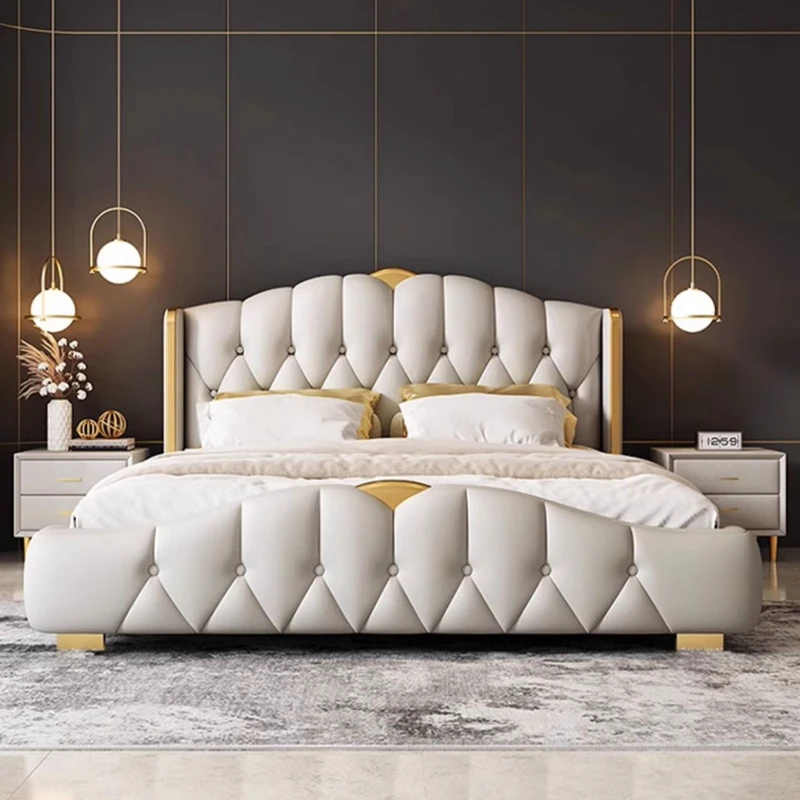 Princess Luxury Double Bed King Size Italian Luxury Leather Bed Adults Villa Cama Matrimonial Bedroom Furniture