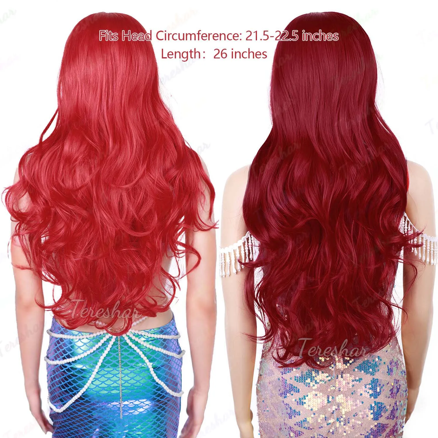 باروكات ميرا الاصطناعية، جزء جانبي، شعر مستعار أحمر طويل مجعد ومموج للنساء، شعر مستعار حورية البحر أنيق لحفلات الهالوين التنكرية اليومية #5