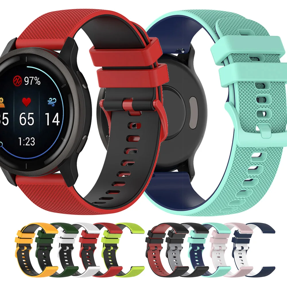 20/22mm Watch Strap For For Garmin Vivoactive 4/5 | Venu 3/2/2 plus Wristband Silicone Double Colors Watchband With Color Buckle