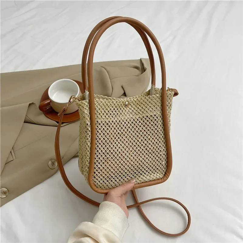 Travel Portable Straw Handbags for Women 2024 New Handbags Casual Fashion Beach Shoulder Crossbody Bag Bolsas De Mujer