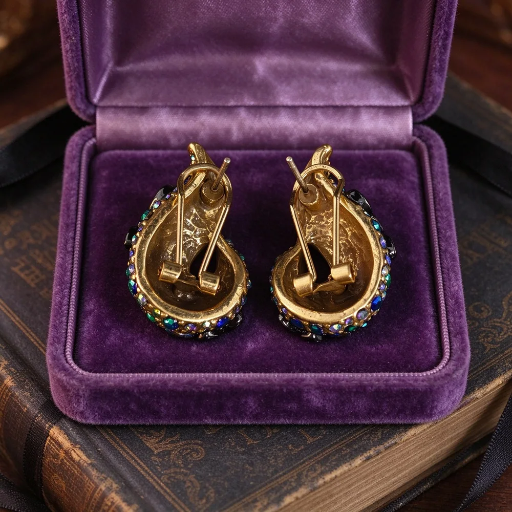 Vintage fashion Full rhinestone Flowers conch shape earrings for women's Party jewlry accessories