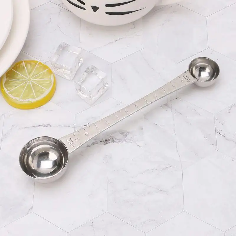 U75C Stainless Steel Double Ends Measuring Spoon With Scale Coffee Tablespoon