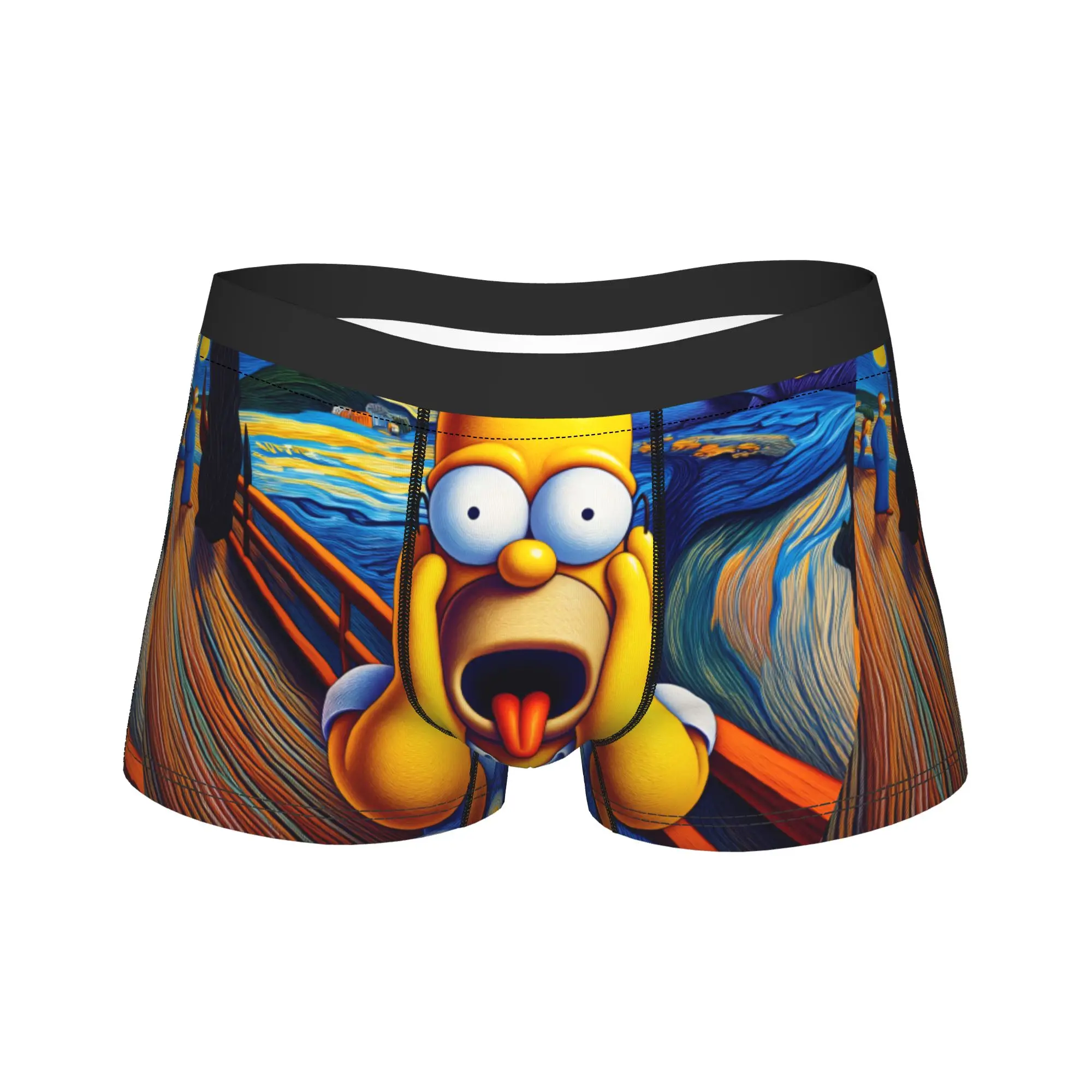 Homer S-Simpsons The Scream Starry Night Art Underwear  Men's Boxer Brief Classic Trunk Quality Custom Oversize Underpants