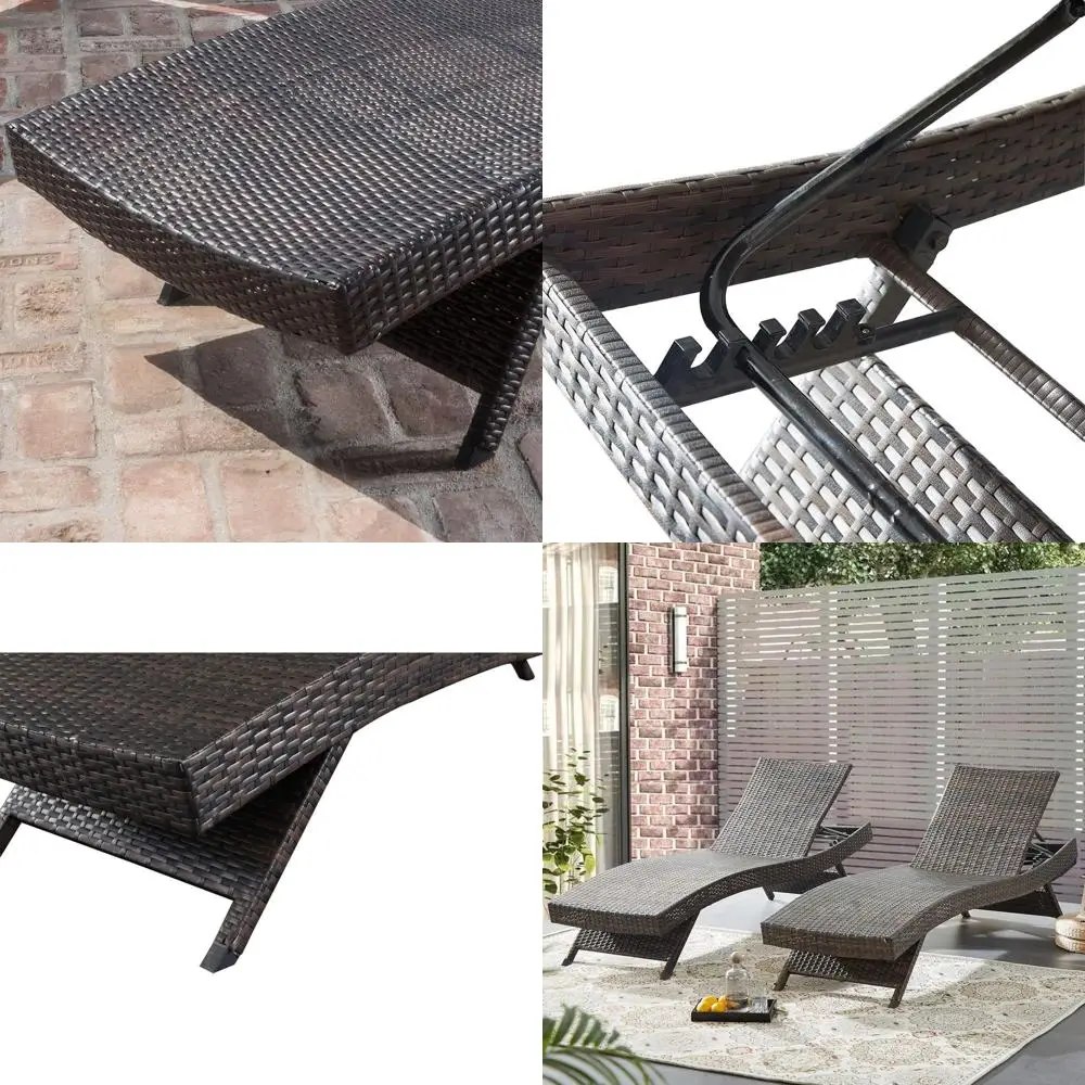 

Double Outdoor Wicker Reclining Chaise Lounge Set, Patio Rattan Chairs with Beach Pool Backrest Recliners