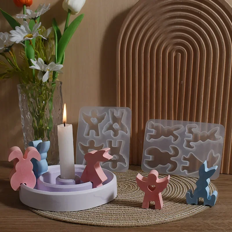 1 set di stampi in silicone a forma di coniglio, adatti per la creazione fai-da-te di figurine in resina e gesso, uova di Pasqua, per decorazioni per feste.