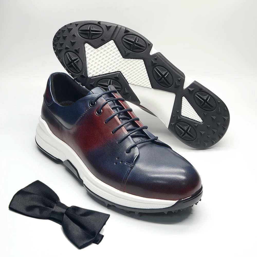 Luxury Genuine Cow Leather Men's Sneaker Lace-Up Spiked Golf Shoes Outdoor Grass Anti Slip Walking Footwear Man Size 38 To 46