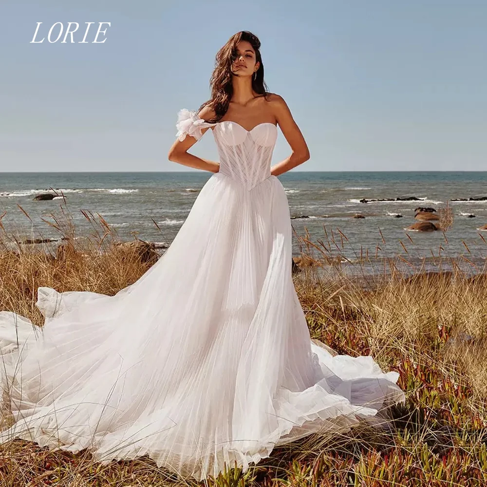 

LORIE Luxury A Line Wedding Dress Illusion Sweetheart Bridal Dresses Appliques Sexy One Shoulder Wedding Gown Customized 2026