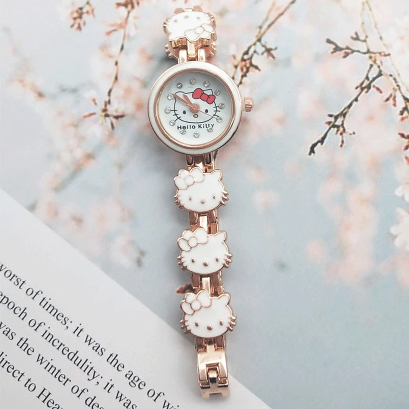 Miniso Anime Cartoon Sanrio Sweet Hello Kitty Head Ragazze Studente Orologio al quarzo Moda Bambini Cintura in lega Orologio Regali di compleanno